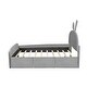 preview thumbnail 17 of 16, Full Size Velvet Platform Bed with Rabbit-Shaped Headboard & Drawers with Bed-End Storage Pocket, Beige