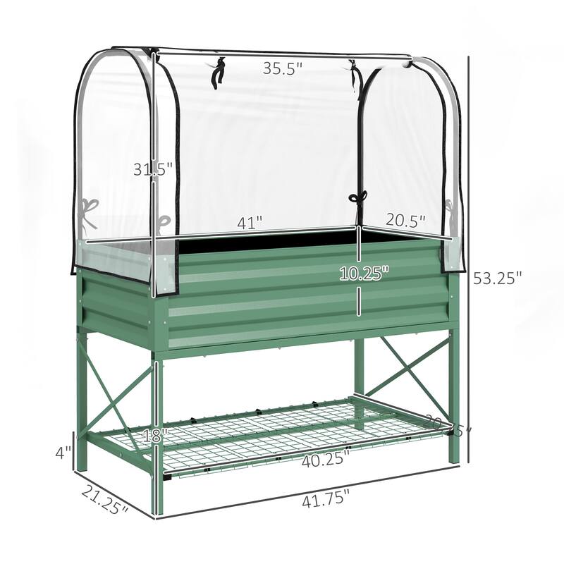 Outsunny Raised Garden Bed with Cover and Storage Shelf, Rectangular Metal Elevated Planter Box