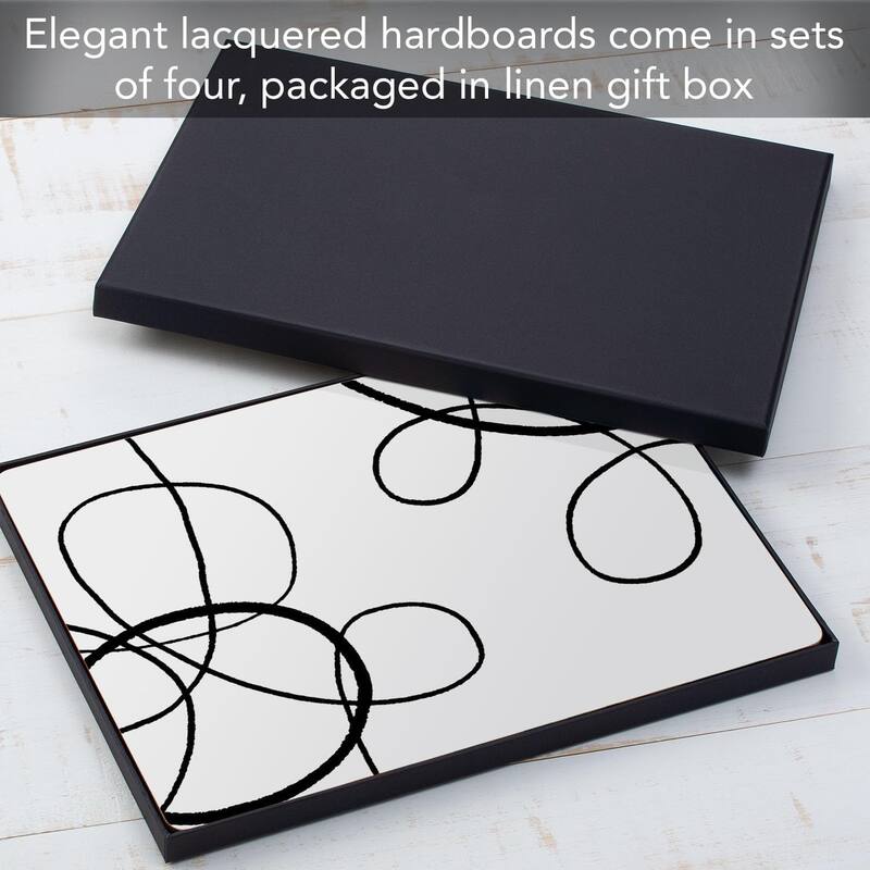 Scribble Decorative Hardboard Placemats with Protective Cork Backing 4 Pack Heat Tolerant and Easily Wipes Clean