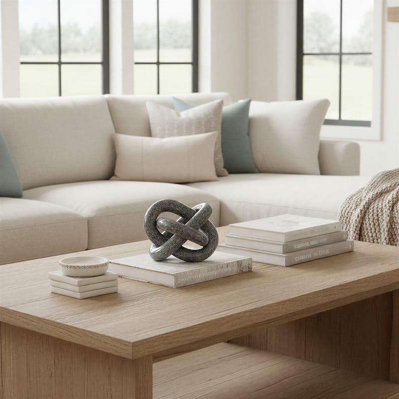 Decorative Interlocking Marble Chain with 3 Links - 6.0"L x 6.0"W x 6.0"H - Grey