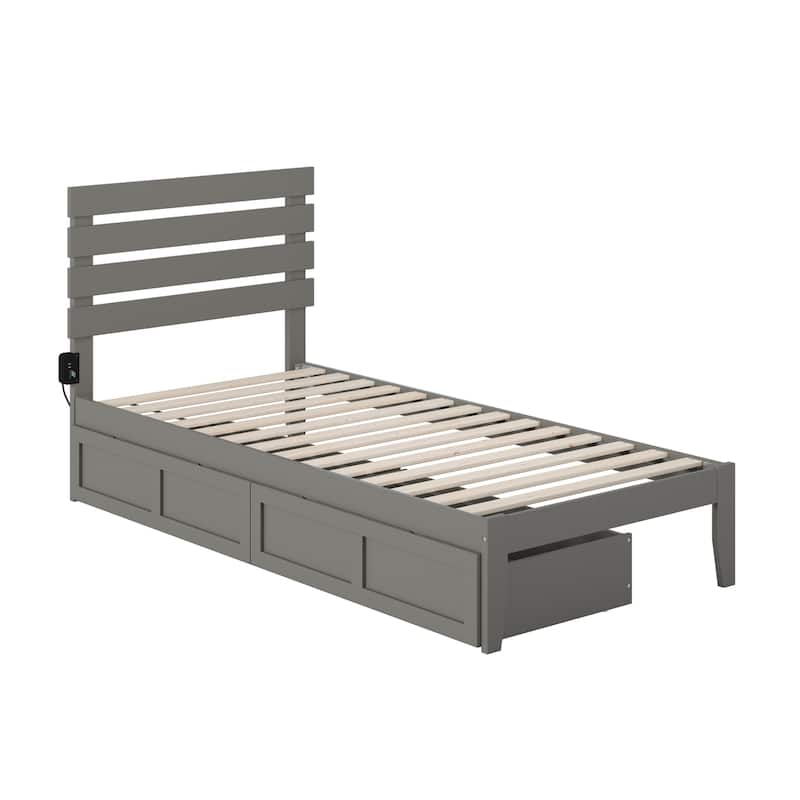 Twin XL Platform Bed with USB Charger & Drawers - Grey Modern Storage Bed