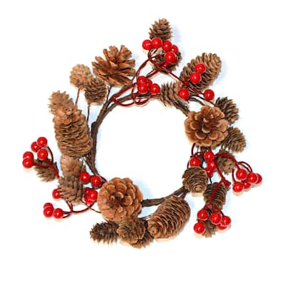 4.5" Inner Diameter Mixed Pine Cone And Berry Pillar Candle Ring, Set of 2 - 10