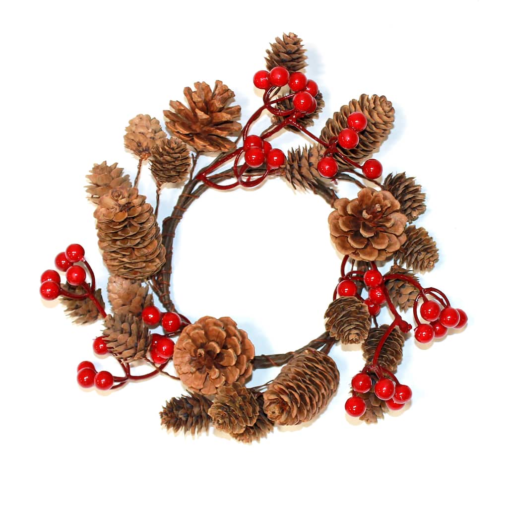 4.5" Inner Diameter Mixed Pine Cone And Berry Pillar Candle Ring, Set of 2 - 10