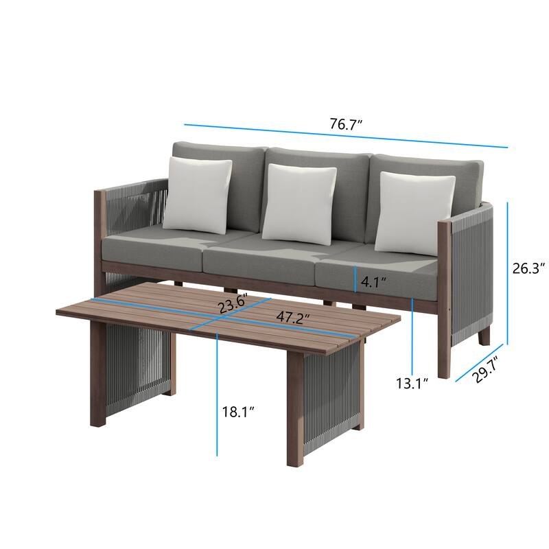 Corvus Iona 2-piece Outdoor Sofa Set with Sunbrella Fabric and Slat-Top Coffee Table