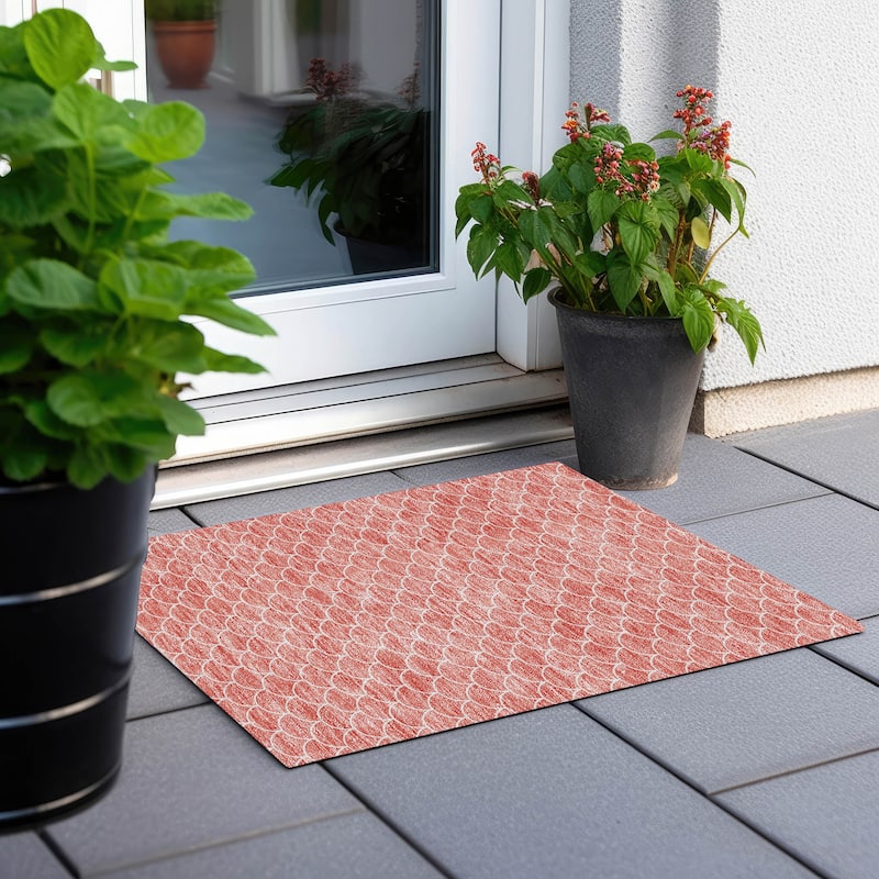 Machine Washable Indoor/ Outdoor Chantille Modern Geo Rug - Salmon - 1'8" x 2'6"
