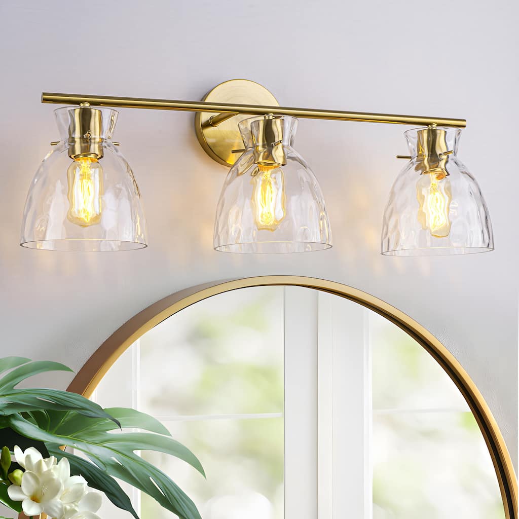 Starsky 3-Lights Modern Dimmable Hammered Glass Bathroom Vanity Light