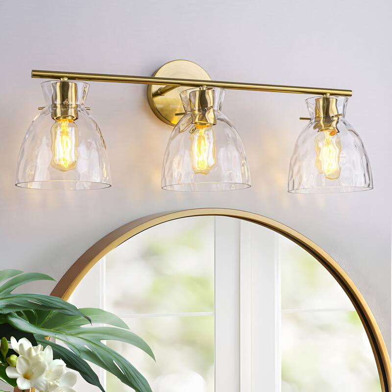 Starsky 3-Lights Modern Dimmable Hammered Glass Bathroom Vanity Light - Gold