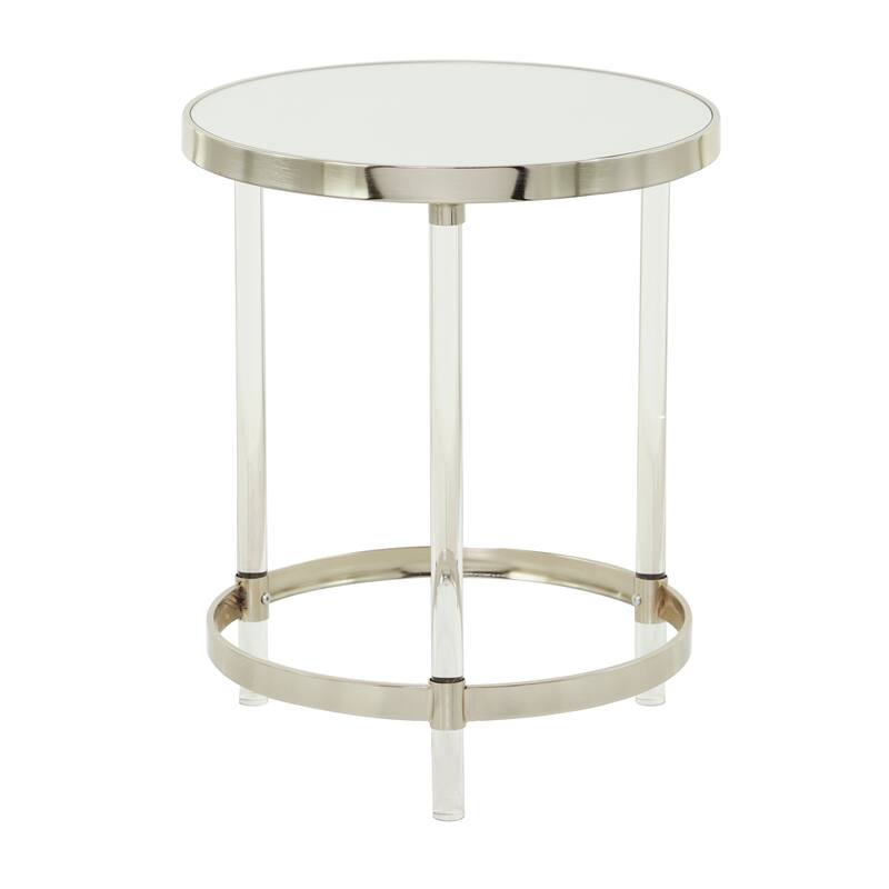 Minimalist Acrylic Plastic Accent Table with Mirrored Glass Top - Gold or Silver