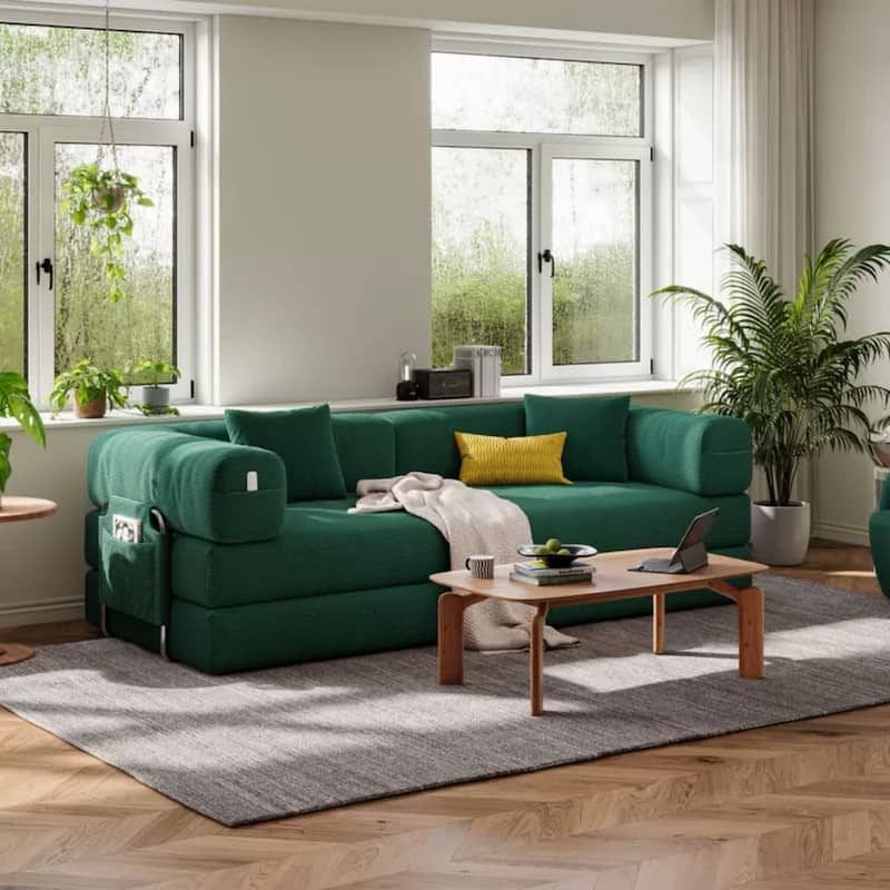 78.8" Floor Standing Sofa Bed Arm Comfort Sofa Bed, Convertible Pudding Block Sofa - Green