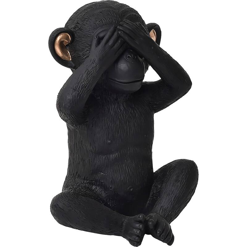 3 Wise Monkeys Speak Hear See No Evil Resin Black Gold Set of 3 - See