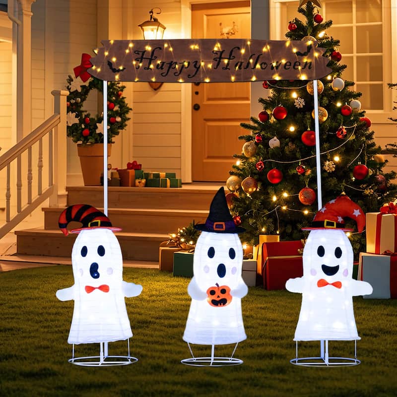 Costway 4 Pcs Halloween Decoration with Gate, Happy Halloween Sign, - As Picture Shows - See Details - As Picture Shows