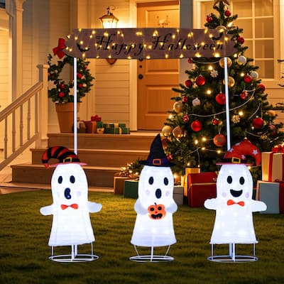 Costway 4 Pcs Halloween Decoration with Gate, Happy Halloween Sign, - As Picture Shows - See Details