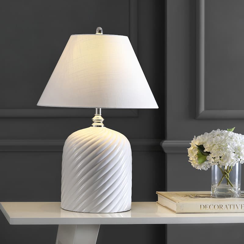 Regency Swirl 28.5" Ceramic Bohemian Glam LED Table Lamp, White by JONATHAN Y