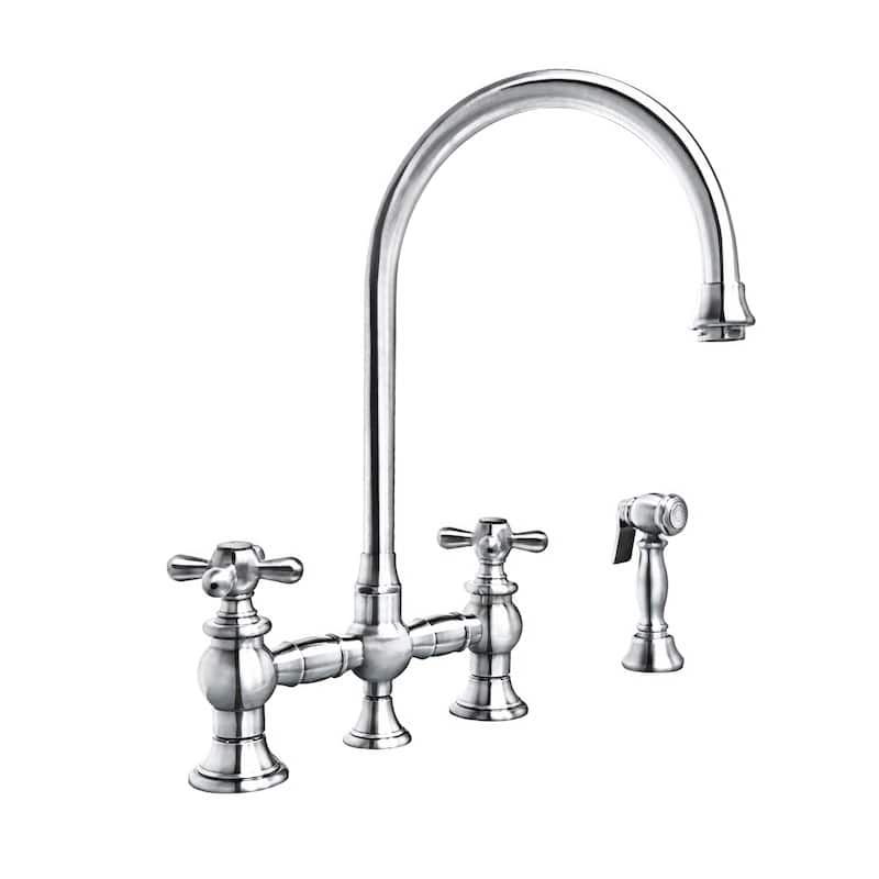 Vintage III Plus Bridge Faucet with Gooseneck Swivel Spout, Cross Handles and Solid Metal Side Spray