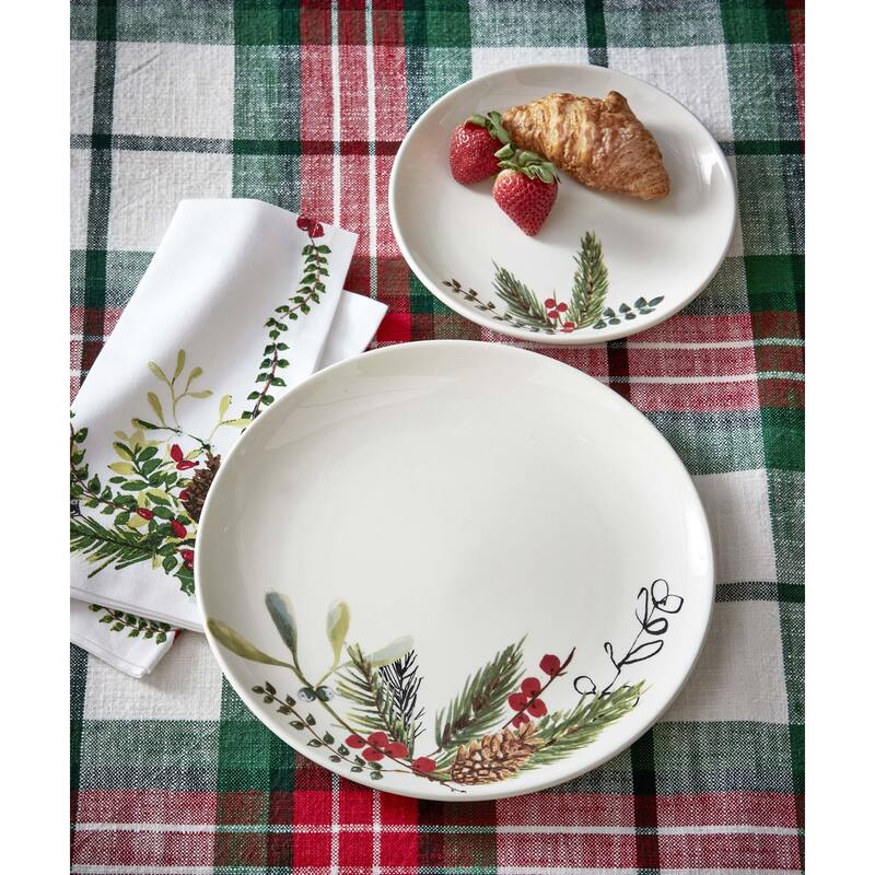 Winter Sprig Collection with Red Holly Stoneware Appetizer Plate 7.5 inch.