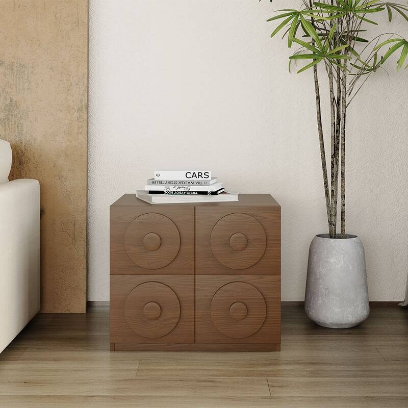 Modern 1-4 Pieces Modular Walnut Color Cabinets,TV Stands with Brown Solid Wood Veneer, Drawers & Caninets