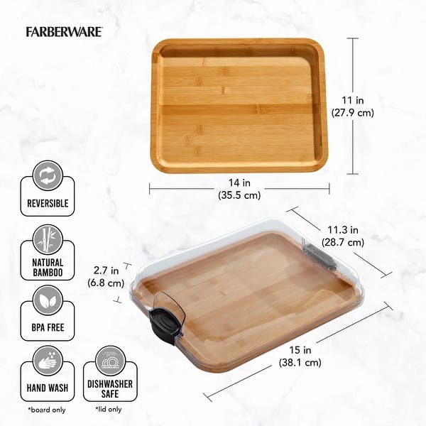 Farberware Build-a-Board Charcuterie Board with Lid, 11x14 Inch, Bamboo-Black