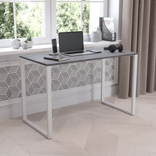 slide 2 of 14, Commercial Grade Industrial Style Office Desk - 47" Length Rustic Gray