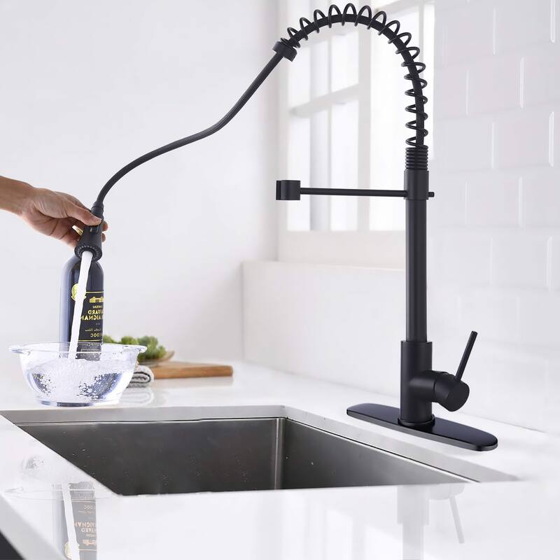 Proox Commercial Modern High Arc Single Handle Spring Kitchen Faucet Pull Out Sprayer