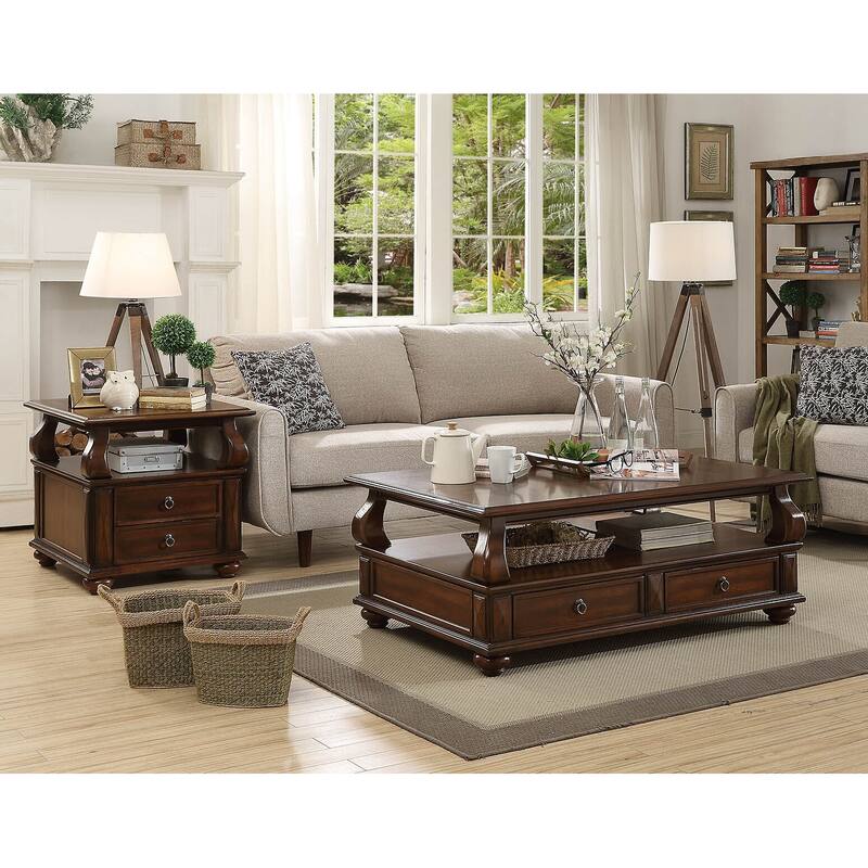Yaztrie Walnut End Table with 2-drawer