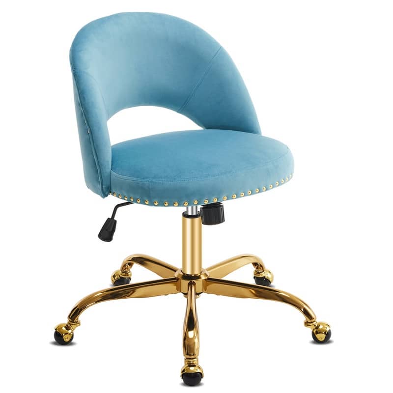 Office Chair Velvet Desk Chair Swivel Armchair Cute Modern Fabric Home Office Desk Chairs with Wheels - Blue