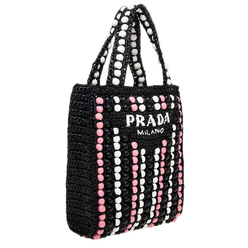Prada Crochet Logo Tote with Wooden Beads