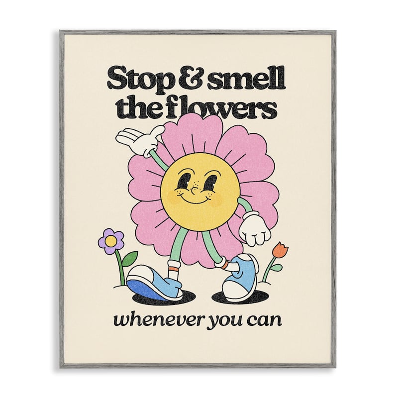 Stupell Vintage Smell The Flowers Framed Giclee Art Design By Victoria Barnes - 16 x 20 - Grey