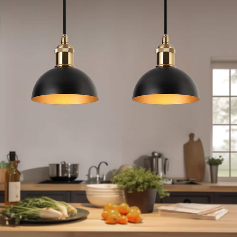 Modern Farmhouse 1-Light Metal Pendant Light Fixture Black Gold Kitchen Island Light for Dining Room - 6" D x 3'' H