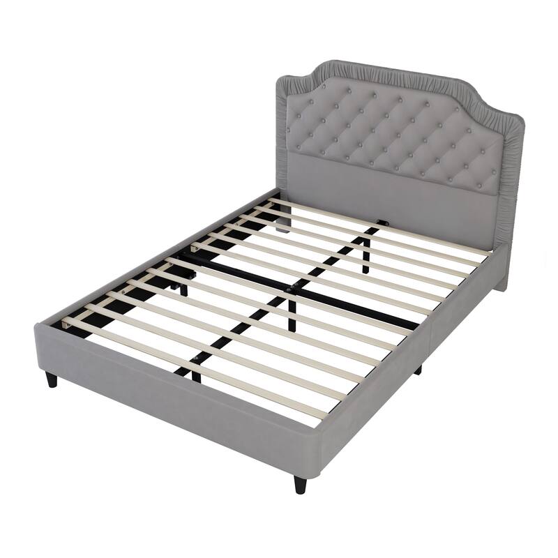 Upholstered Bed with Ruched and Button Tufted Headboard
