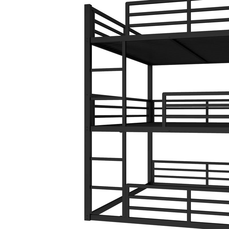 Roomfitters Twin/Full/ Queen Metal Triple Bunk Bed with Safety Guardrails, Heavy-Duty Noise-Reduced Frame, Black