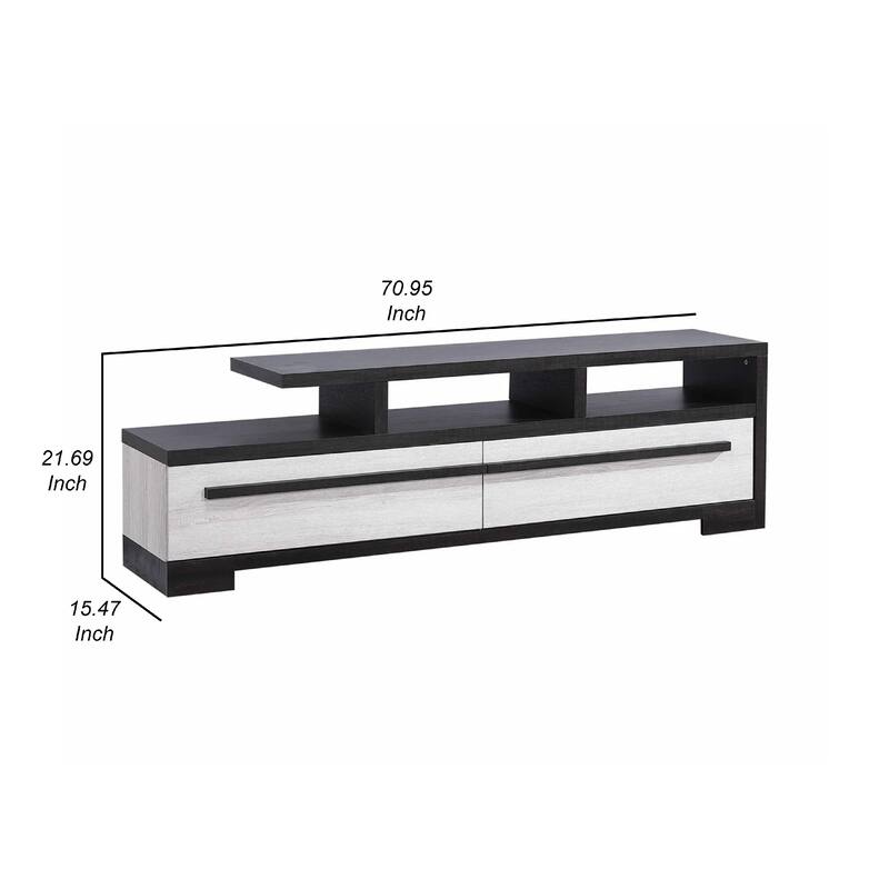 Ruthe TV Stand Media Cabinet with 2 Drawers, Shelves, Black and White Wood