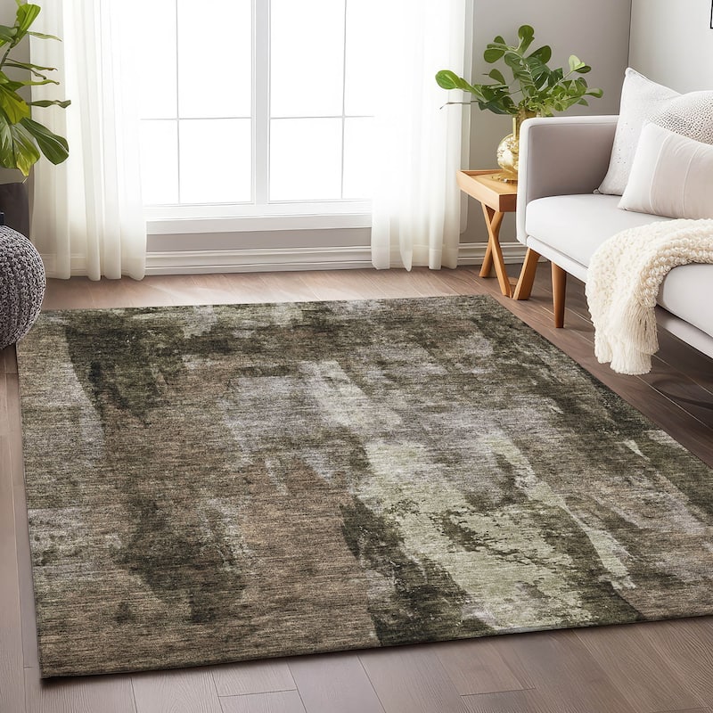 Machine Washable Indoor/ Outdoor Contemporary Chantille Rug - Brown - 3' x 5'