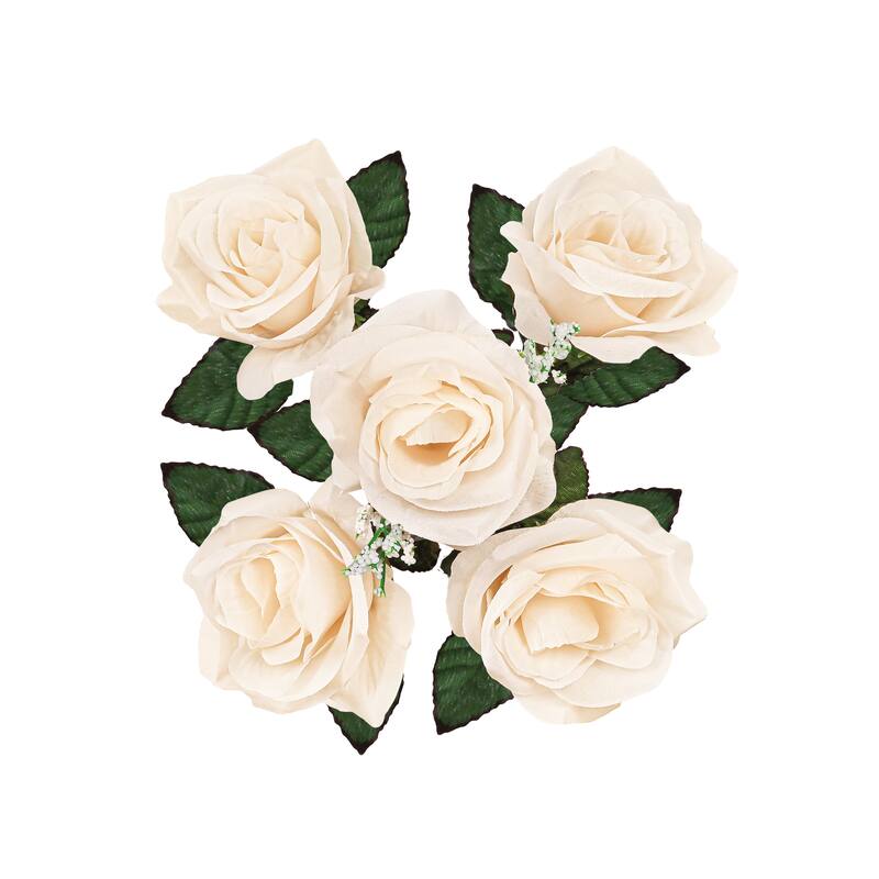 Set of 12 Ivory Artificial Open Rose Flower Stem Bush Bouquet 14in - 14" L x 7" W x 7" DP