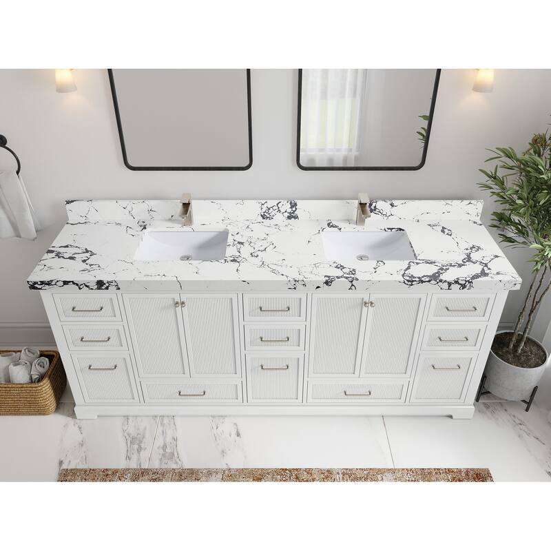 Willow Collections 84 in. W x 22 in. D Alys Double Bowl Sink Bathroom Vanity with Countertop - 2"Viola Night - White