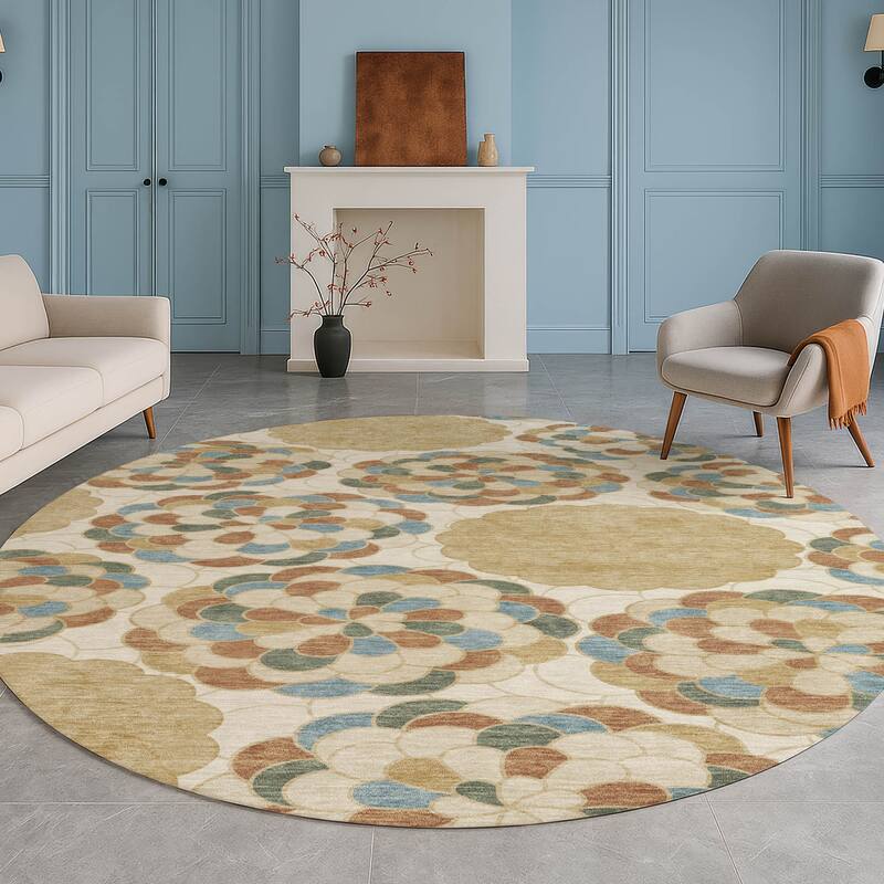 Machine Washable Indoor/ Outdoor Mosaic Cluster Chantille Rug