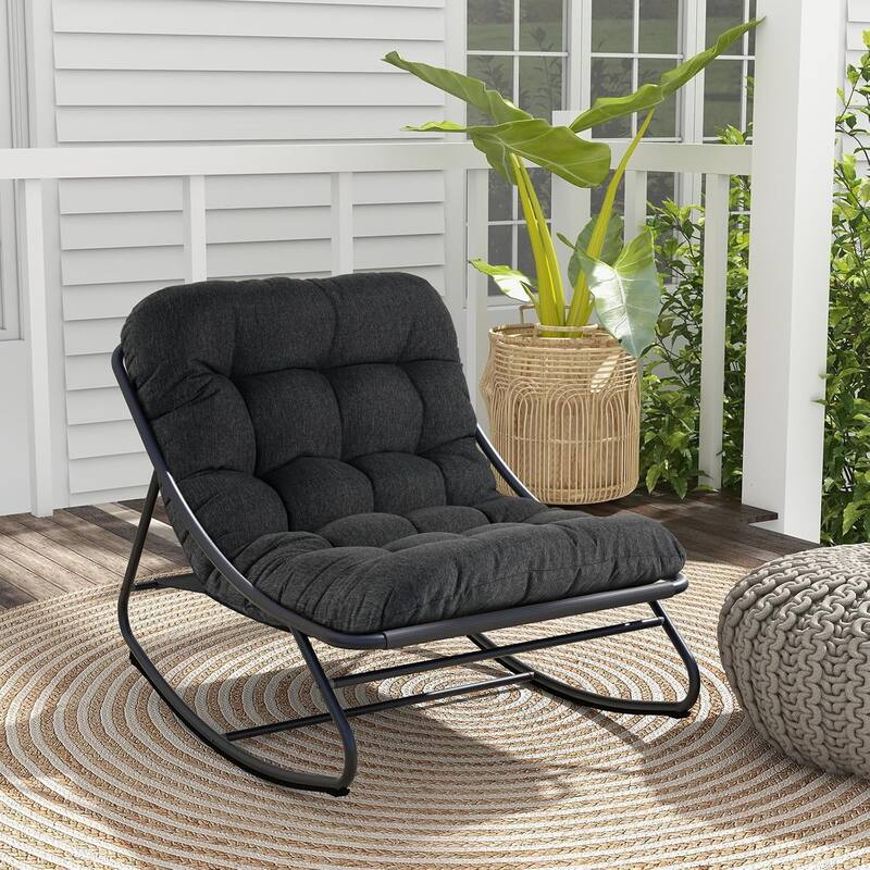 Indoor &Outdoor Oversized Rocking Chair, Comfy Reading Chairs Set with Padded Cushion for Movie Watching, Leisure,Relaxing - Dark grey