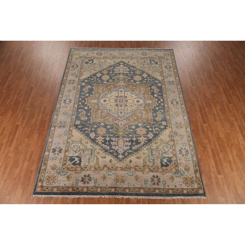Geometric Heriz Serapi Indian Area Rug Handmade Wool Carpet - 8'9" x 12'0"
