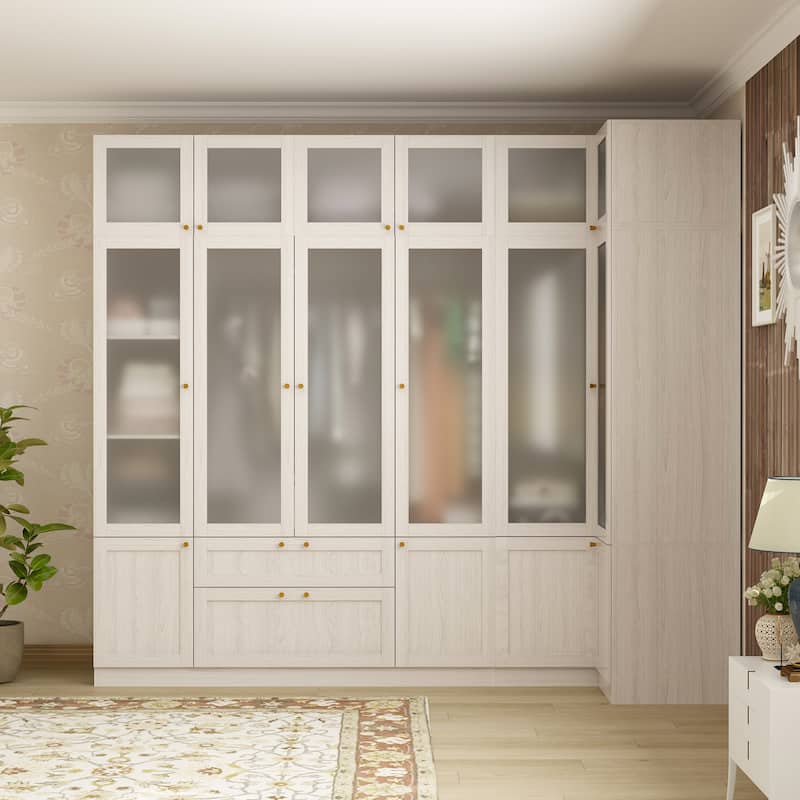 Combo Elegant Light Gray Wardrobe Modular Closet Configuration Armoire