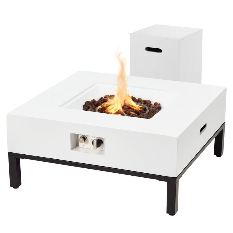 AVAWING 2-Piece 32" Square Concrete Fire Table with Shelves and Tank Holder