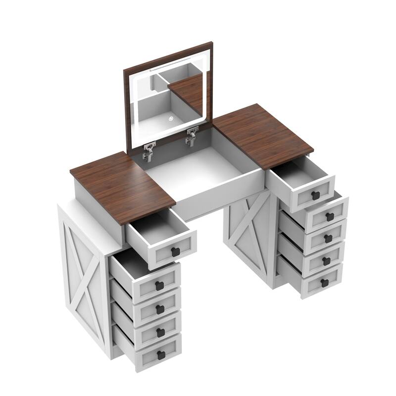 Vanity Desk with Dimmable LED Light with 10 Drawers