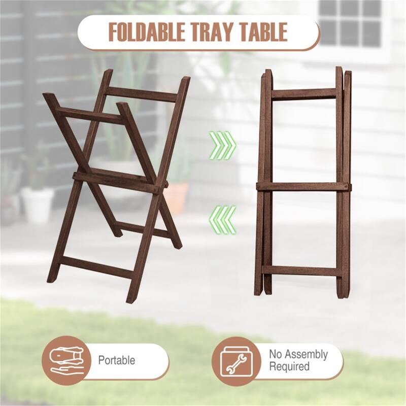 Teak Wood Tray Table Foldable Design with X-Shaped Frame for Living Room or Patio Use - 24" x 16" x 28"