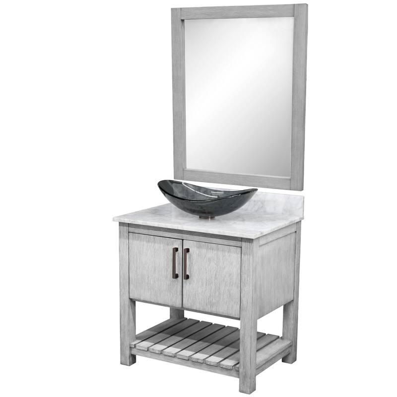 Miseno MV-30SG-NOBV-CAR-324G-MIR 30" Free Standing Single Basin Vanity - Stonewash Grey / Carrara White Top / Oil Rubbed