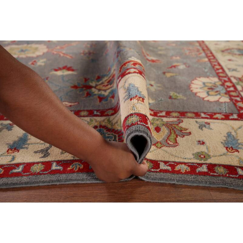 Gray Floral Oushak Oriental Area Rug Hand-Knotted Wool Carpet - 6'0" x 8'11"