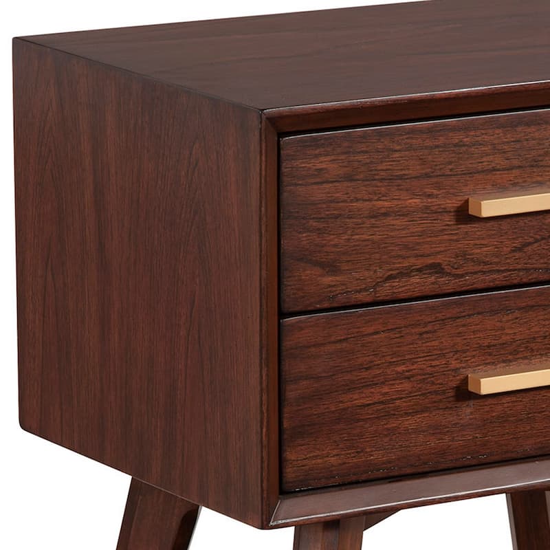 25 Inch 2 Drawer Wooden Nightstand with Bar Pulls, Brown