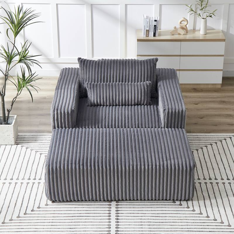 75-Inch Plush Corduroy Fabric Sofa Set with Removable Footrest for Livingroom Fluffy Modular Sleeper Sofa Chair