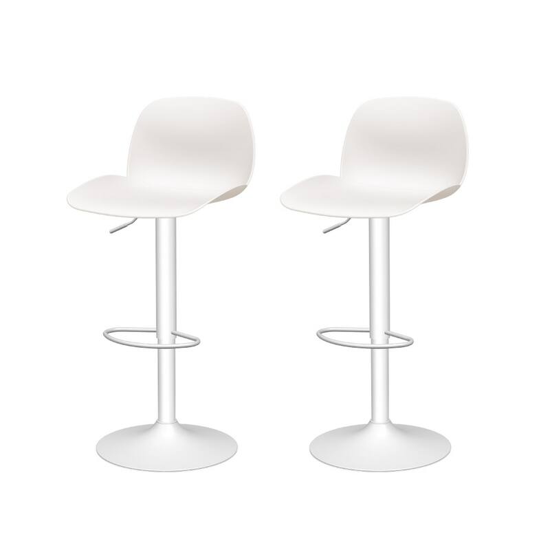 HomeRoots Set of Four White Heavy Duty Plastic and Metal Mid Back Adjustable Height Swivel Bar Chairs