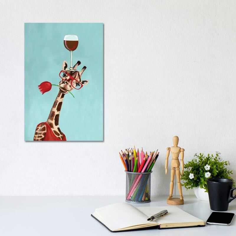 iCanvas "Giraffe With Wineglass" by Coco de Paris Canvas Print - 12x8x0.75