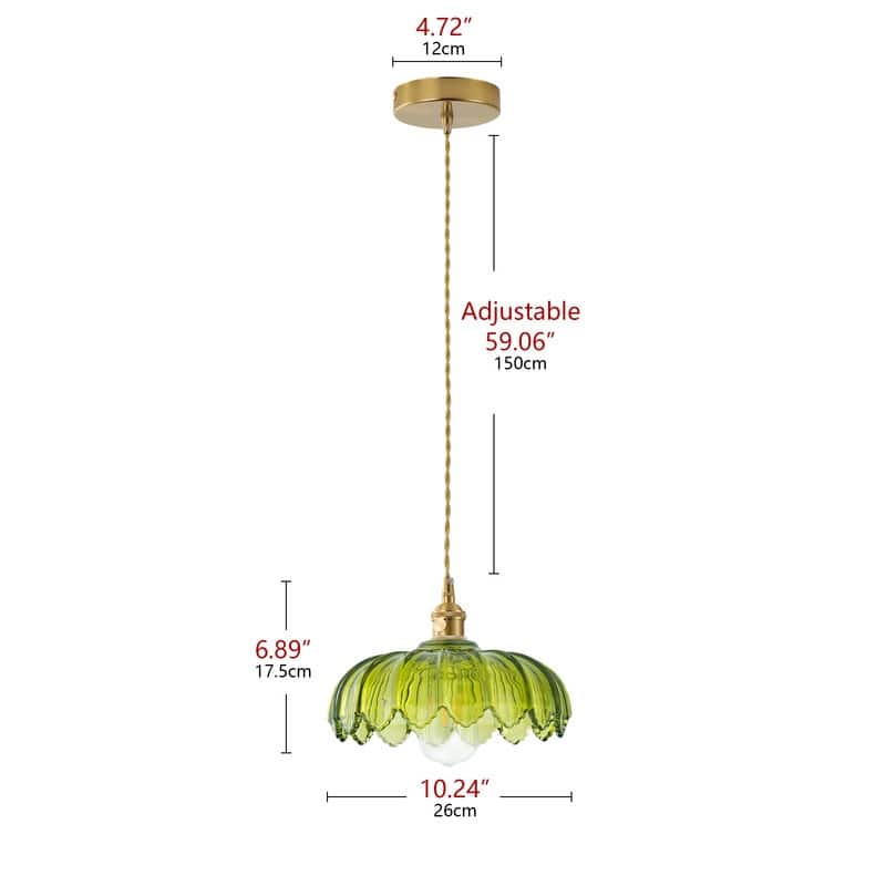 Modern 1-Light Pendant with Light Green Tinted Glass Shade and Electroplated Brass Finish