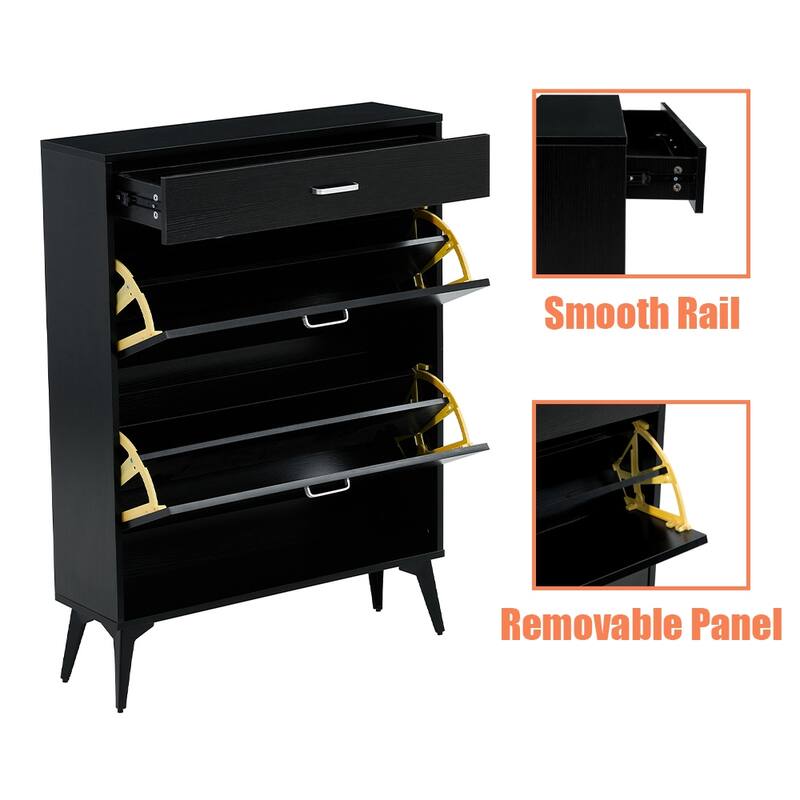 3-Drawer Wood Shoe Storage Cabinet with Removable Panels & 1 Open Shelf