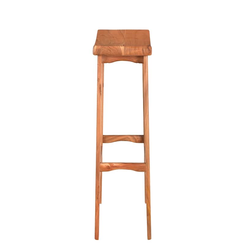 Brown Acacia Wood Saddle Seat Backless Bar Stool with Footrest - 14" D x 20” x 32” (D x W x H)